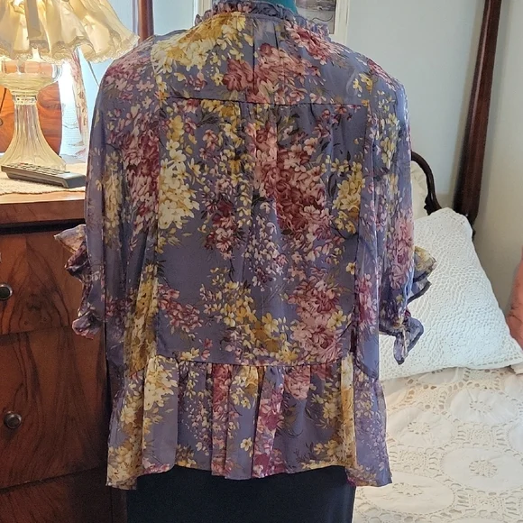 Umgee Purple Floral Ruffle Blouse - Picture 3 of 5